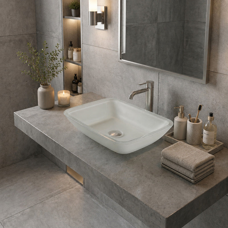 ANZZI LS-AZ910 Innovio vessel sink in matte white, installed room view 4