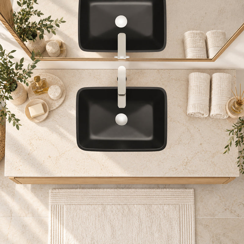 ANZZI LS-AZ911MB Innovio vessel sink in matte black, installed room view 3