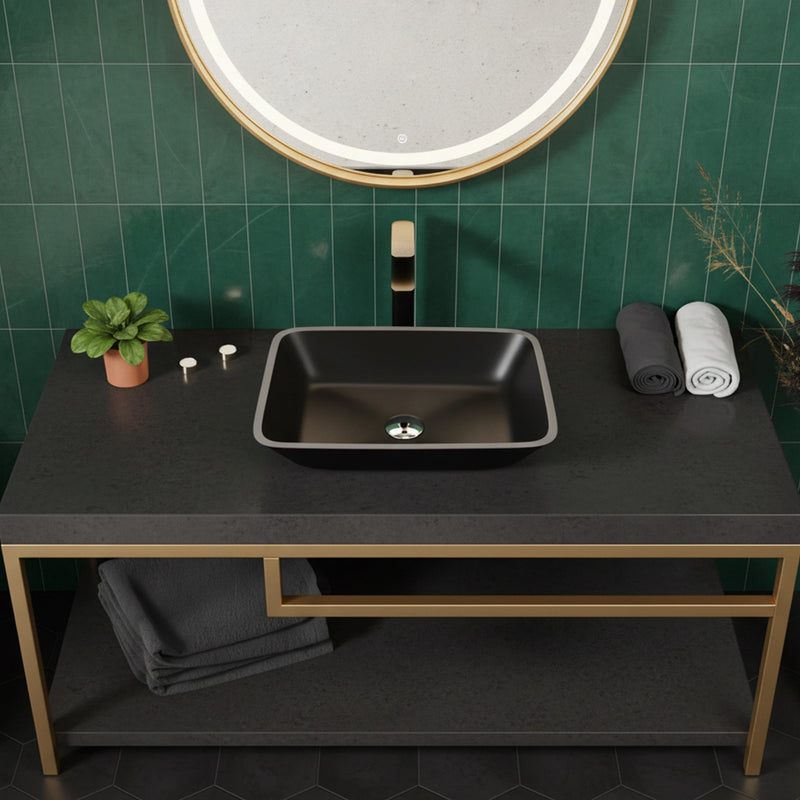 ANZZI LS-AZ911MB Innovio vessel sink in matte black, installed room view 4