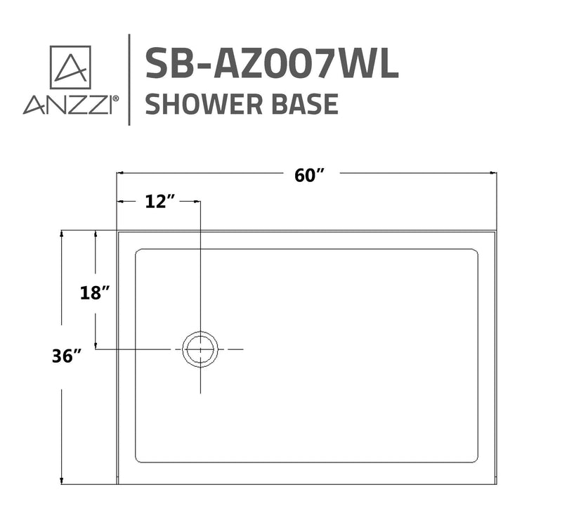 ANZZI SB-AZ007WL Shower Base dimension drawing with measurements