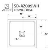 ANZZI SB-AZ009WH Corner Shower Base dimension drawing with measurements