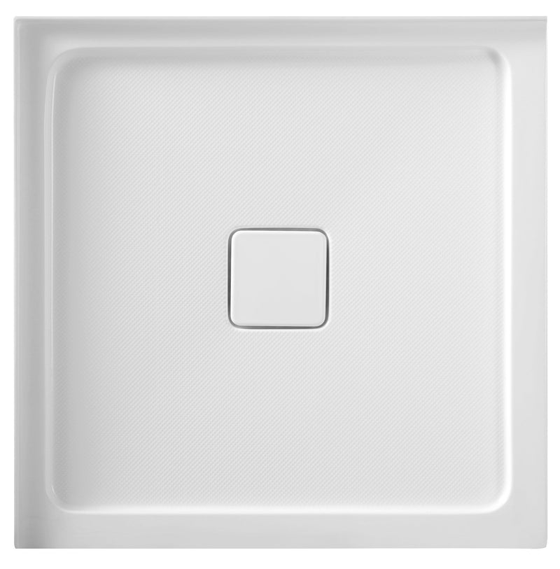 ANZZI SB-AZ009WH Corner Shower Base top view with square drain cover