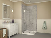 ANZZI SB-AZ010WN Corner Shower Base installed in a bathroom with glass enclosure