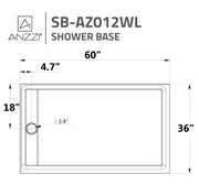 ANZZI SB-AZ012WL Corner Shower Base dimension drawing with measurements