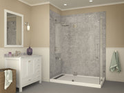 ANZZI SB-AZ012WL Corner Shower Base installed in a bathroom with glass enclosure, left drain