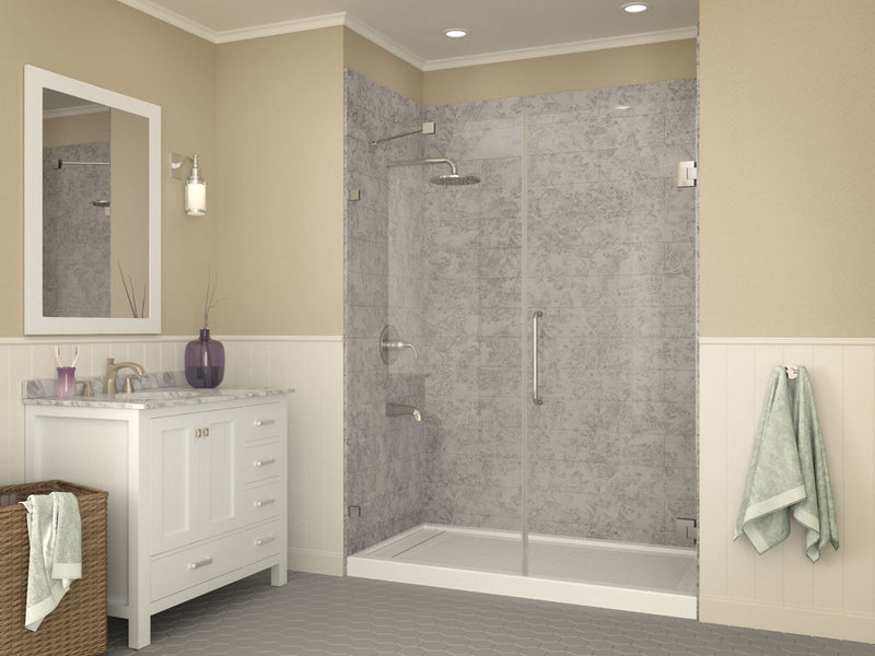 ANZZI SB-AZ013WL Shower Base installed in a bathroom with glass enclosure