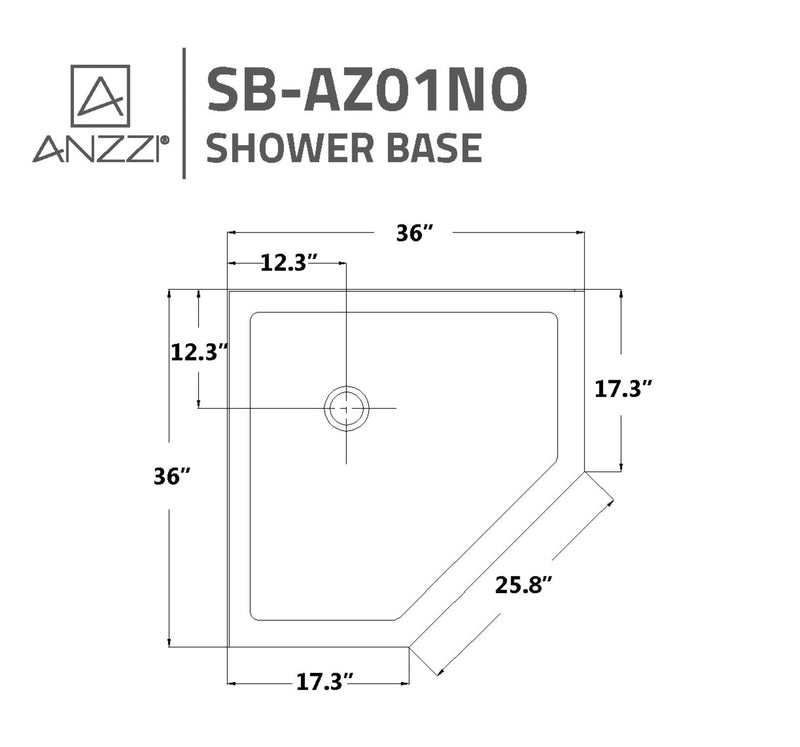 ANZZI SB-AZ01NO Corner Shower Base dimension drawing with measurements
