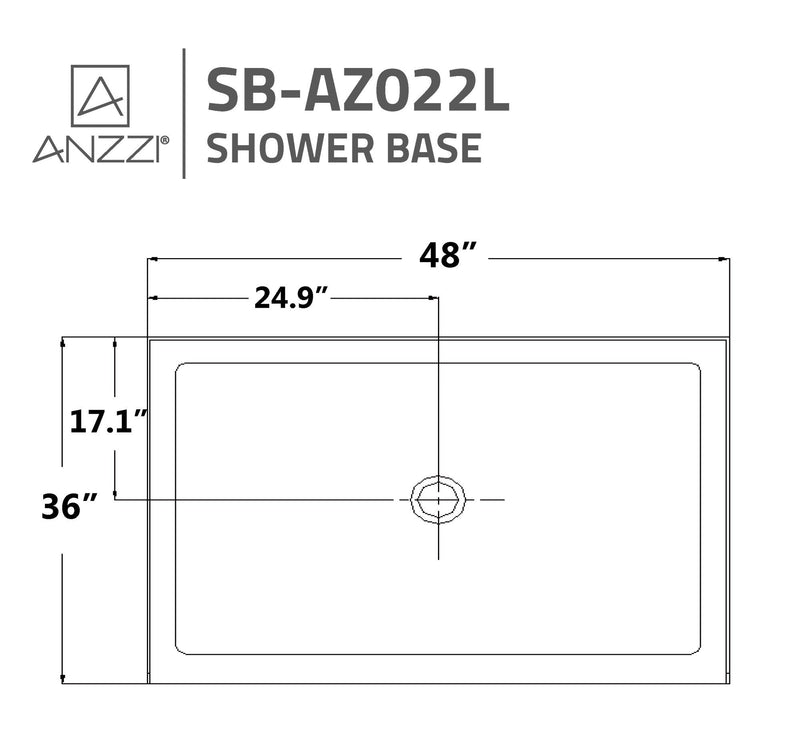 ANZZI SB-AZ022L Corner Shower Base dimension drawing with measurements