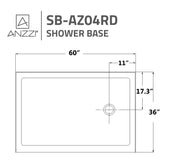 ANZZI SB-AZ04RD Shower Base dimension drawing with drain position
