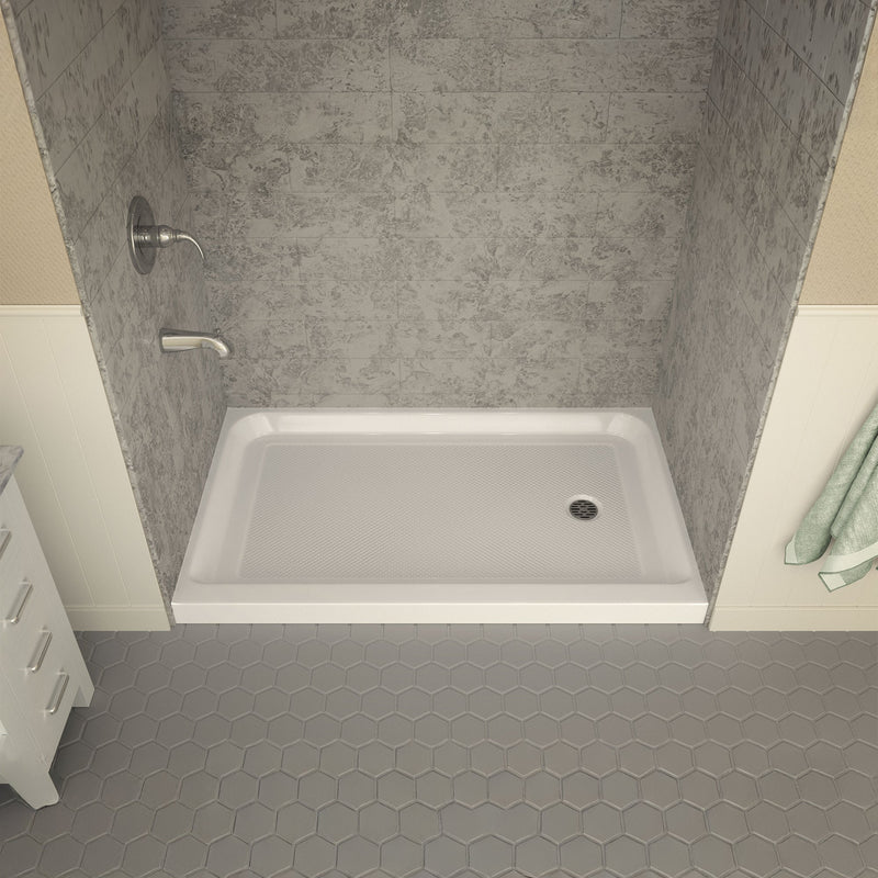 ANZZI SB-AZ04RD Shower Base right drain, installed front view