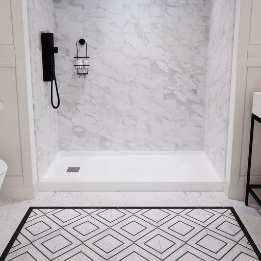 ANZZI SB-AZ101C Shower Base installed in a bathroom, front room view