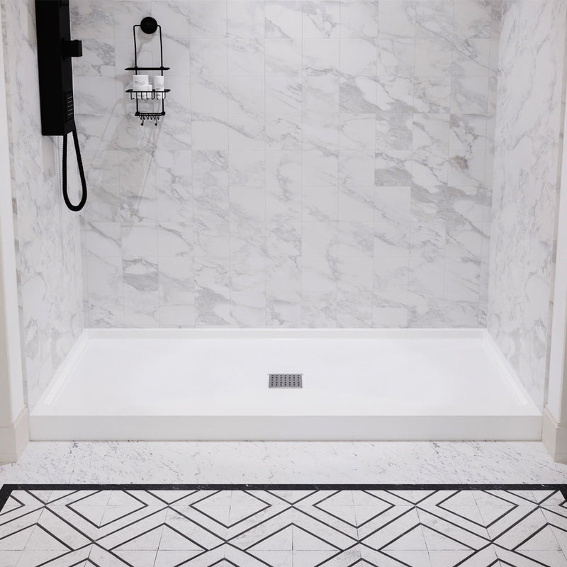 ANZZI SB-AZ201C Shower Base installed in a bathroom, front room view