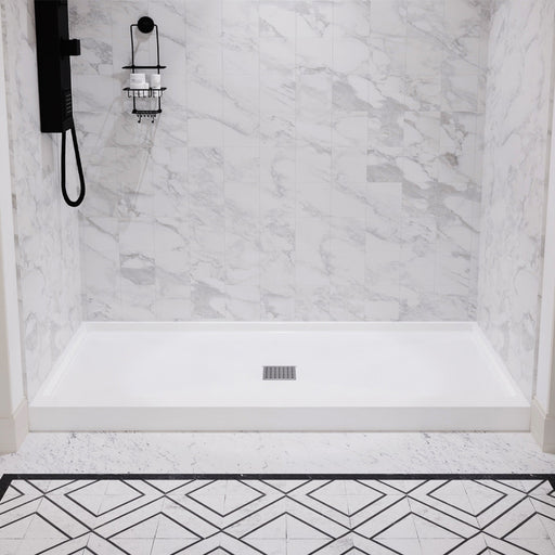 ANZZI SB-AZ201C Shower Base installed in a bathroom, front room view