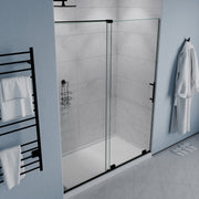 ANZZI SD-AZ055-01MB Semi-Frameless Sliding Shower Door matte black frame, angled view