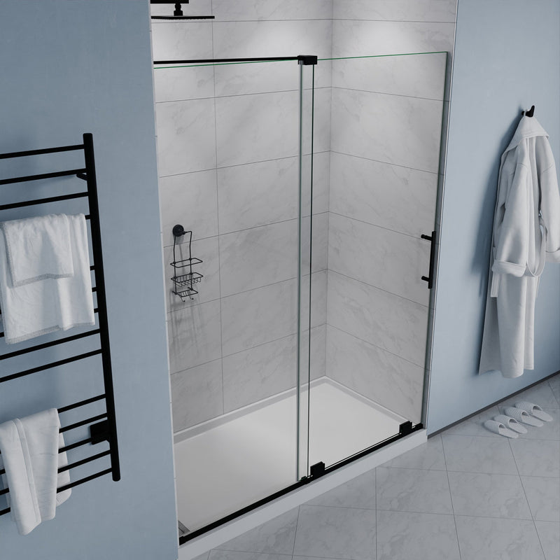 ANZZI SD-AZ055-01MB Semi-Frameless Sliding Shower Door matte black frame, angled view