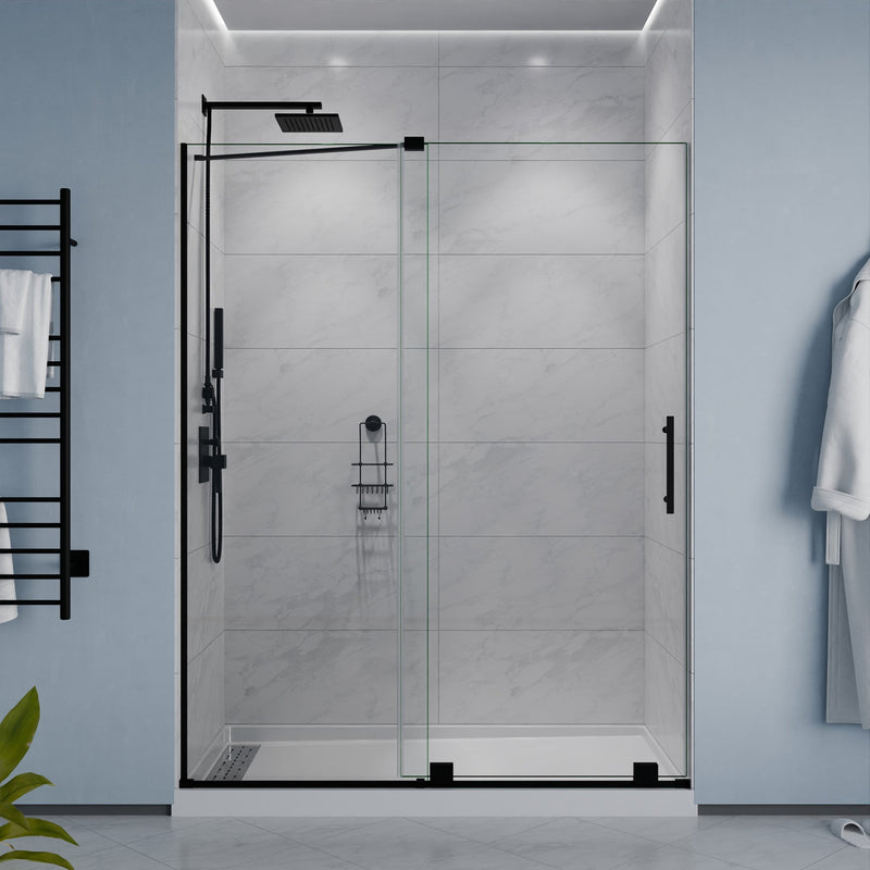 ANZZI SD-AZ055-01MB Semi-Frameless Sliding Shower Door matte black frame, front view