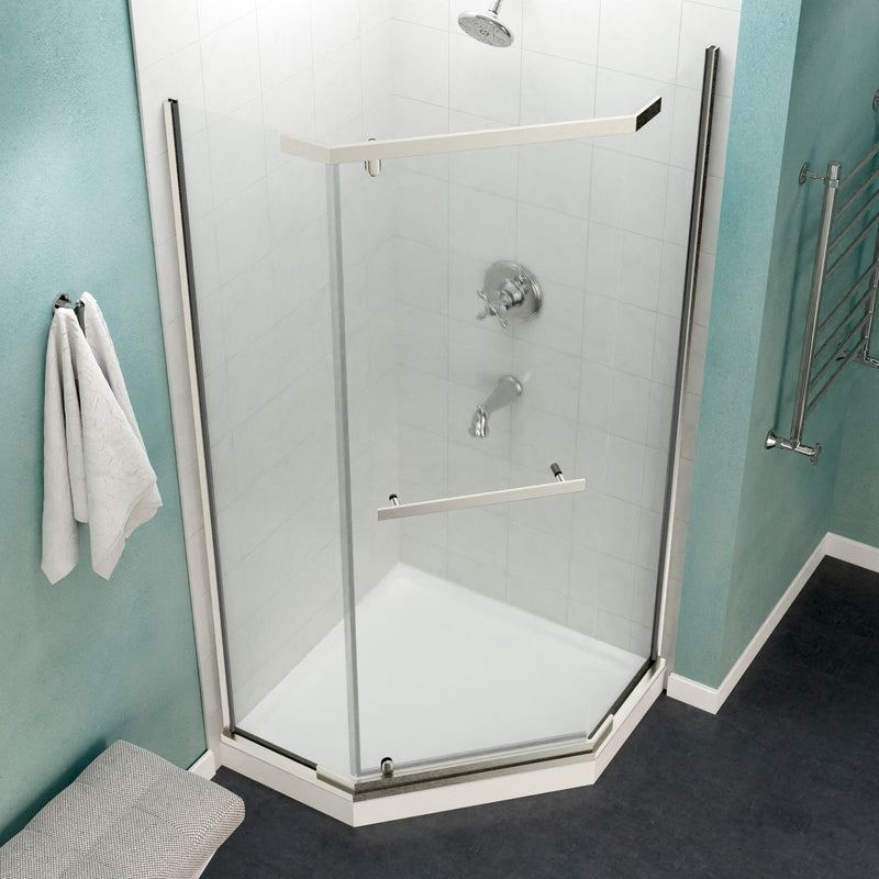 ANZZI SD-AZ056-01BN Semi-Frameless Pivot Shower Door brushed nickel frame, angled view from above