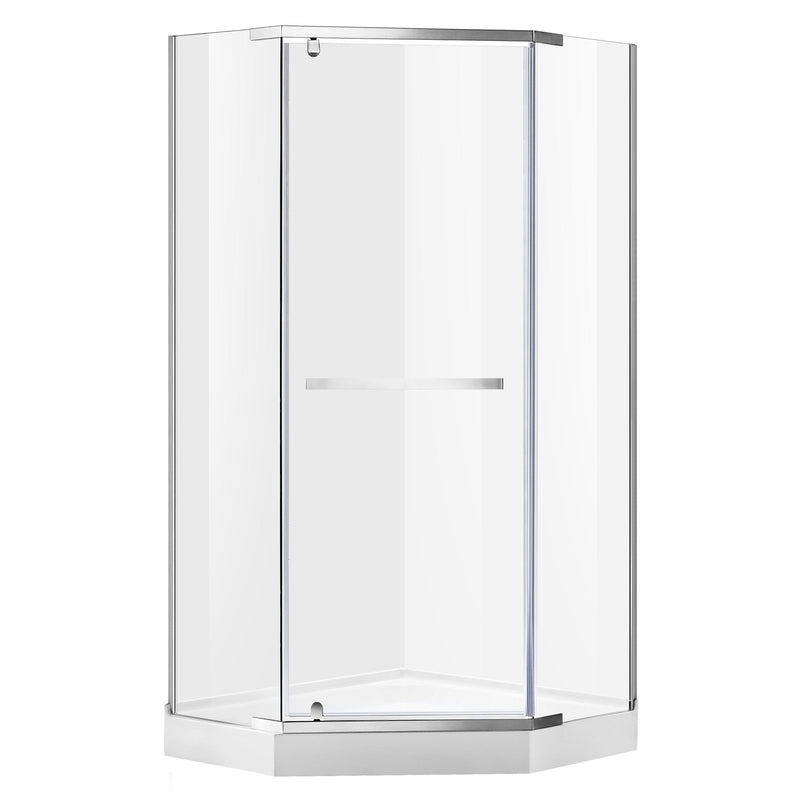 ANZZI SD-AZ056-01CH Semi-Frameless Pivot Shower Door polished chrome frame, enclosure on white background
