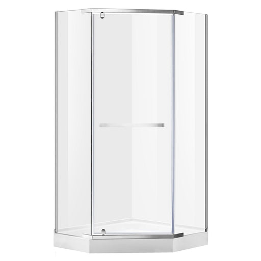 ANZZI SD-AZ056-01CH Semi-Frameless Pivot Shower Door polished chrome frame, enclosure on white background
