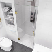 ANZZI SD-AZ09-02BG Frameless Hinged Shower Door installed in a bathroom, angled view