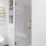 ANZZI SD-AZ09-02BG Frameless Hinged Shower Door installed in a bathroom, close view of handle