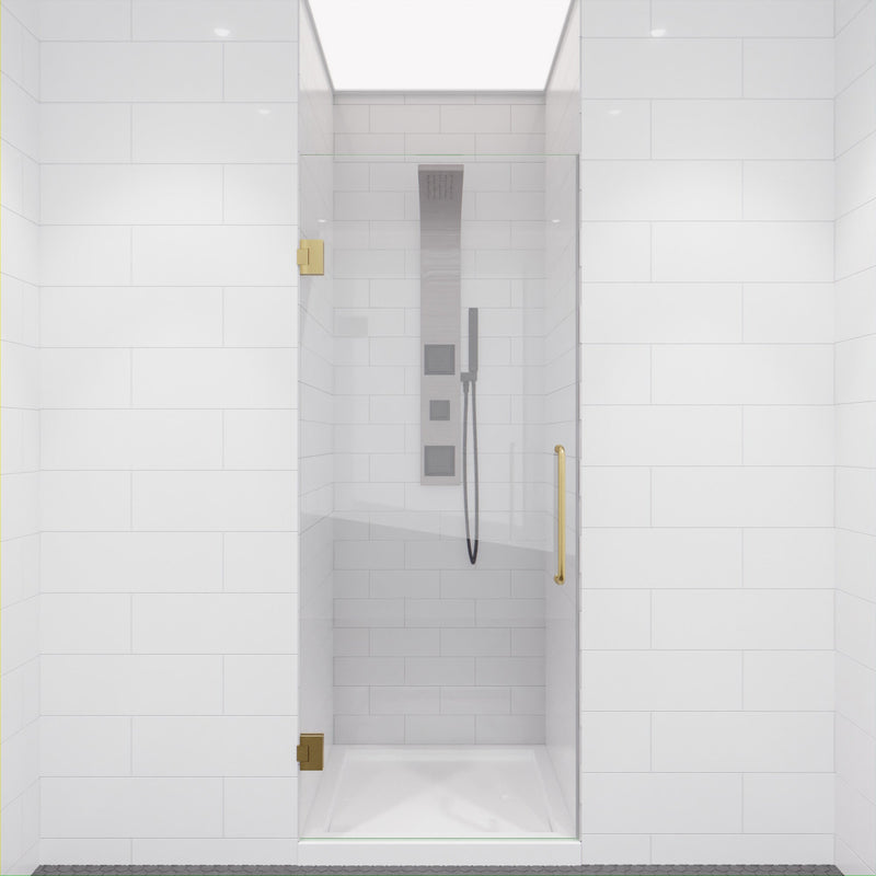 ANZZI SD-AZ09-02BG Frameless Hinged Shower Door installed in a bathroom, front view