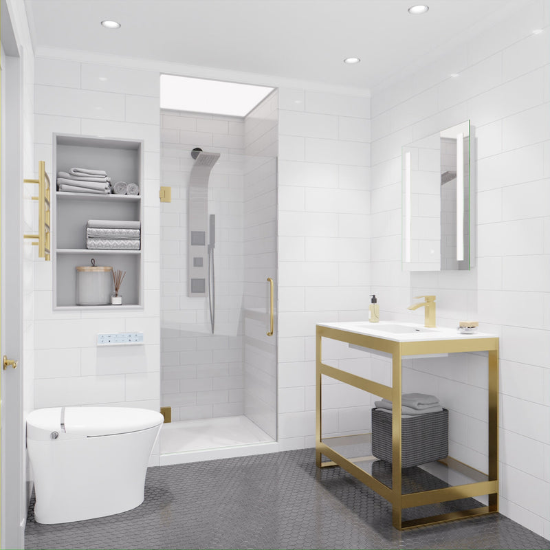 ANZZI SD-AZ09-02BG Frameless Hinged Shower Door installed in a bathroom, room view