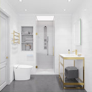 ANZZI SD-AZ09-02BG Frameless Hinged Shower Door installed in a bathroom, room view with vanity
