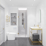 ANZZI SD-AZ09-02BG Frameless Hinged Shower Door installed in a bathroom, wide room view