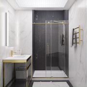 ANZZI SD-AZ13-01BG Frameless Sliding Shower Door installed in a bathroom, front room view