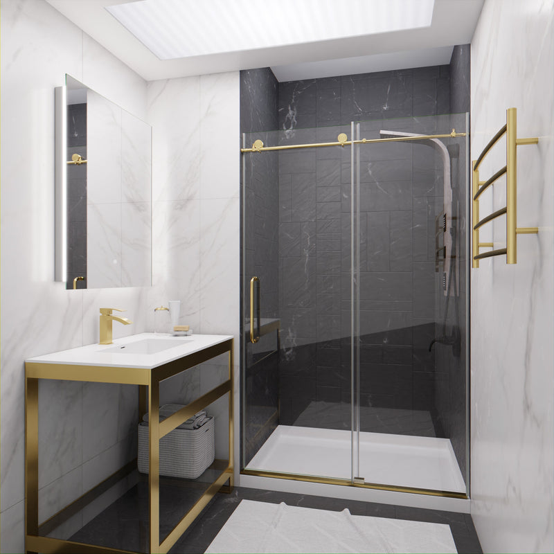 ANZZI SD-AZ13-01BG Frameless Sliding Shower Door installed in a bathroom, room view