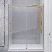 ANZZI SD-AZ13-02BG Frameless Sliding Shower Door installed in a bathroom, front view