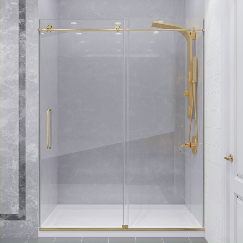ANZZI SD-AZ13-02BG Frameless Sliding Shower Door installed in a bathroom, front view