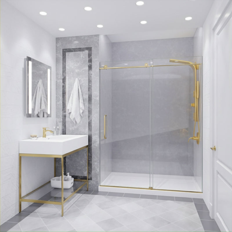 ANZZI SD-AZ13-02BG Frameless Sliding Shower Door installed in a bathroom, room view