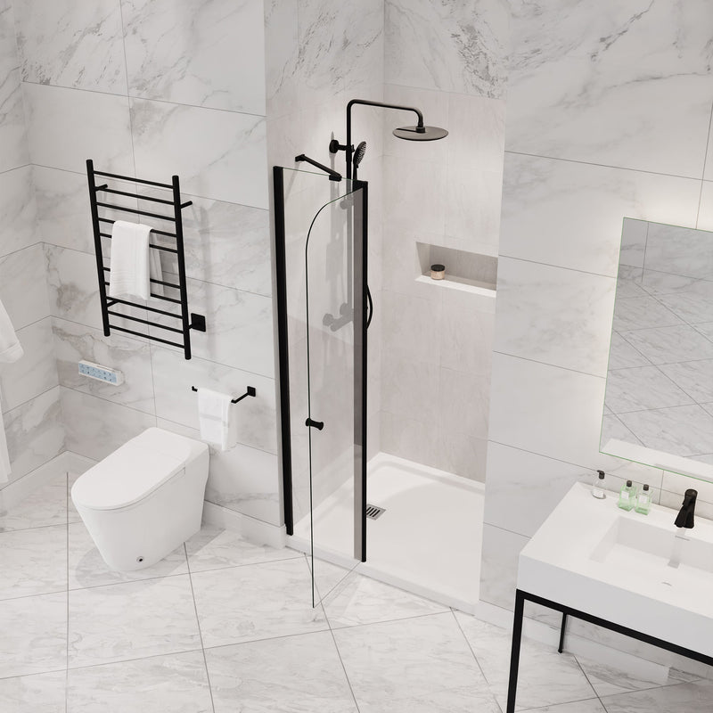 ANZZI SD-AZ14-01MB Frameless Shower Door matte black, angled room view