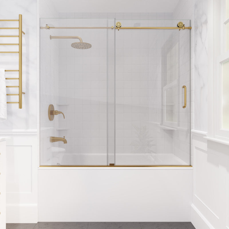 ANZZI SD-AZ17-01BG Don Series 56 to 60" x 62" Frameless Sliding Tub Door in Brushed Gold, product view