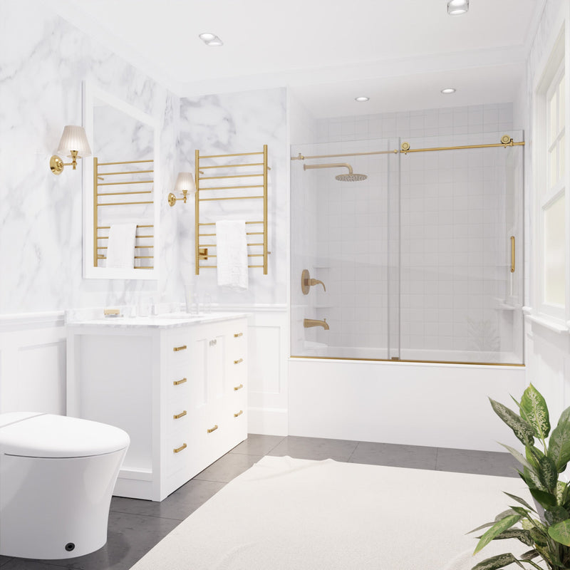 ANZZI SD-AZ17-01BG Don Series 56 to 60" x 62" Frameless Sliding Tub Door in Brushed Gold, product view 2