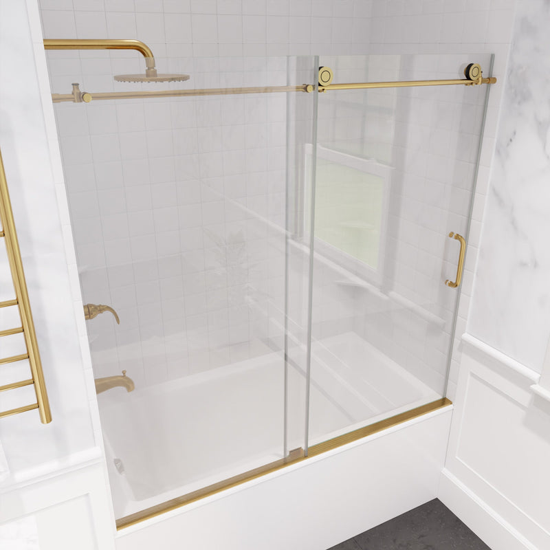 ANZZI SD-AZ17-01BG Don Series 56 to 60" x 62" Frameless Sliding Tub Door in Brushed Gold, product view 3