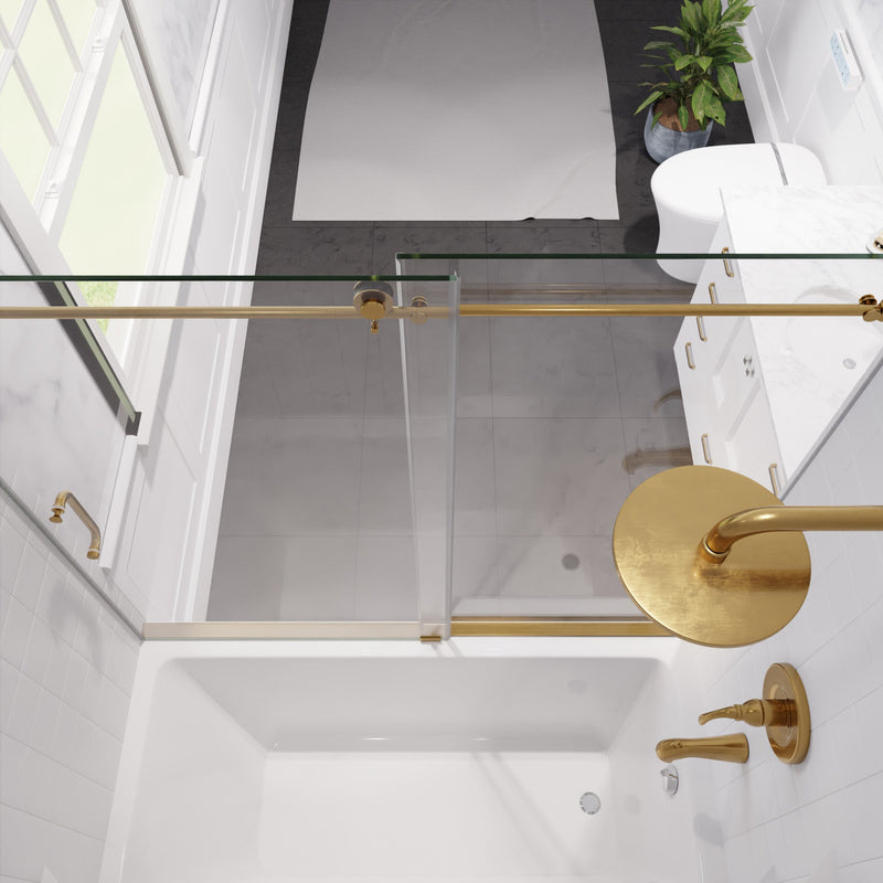 ANZZI SD-AZ17-01BG Don Series 56 to 60" x 62" Frameless Sliding Tub Door in Brushed Gold, product view 4