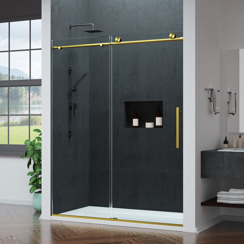 ANZZI SD-AZ20-02BG Frameless Sliding Shower Door brushed gold, angled room view