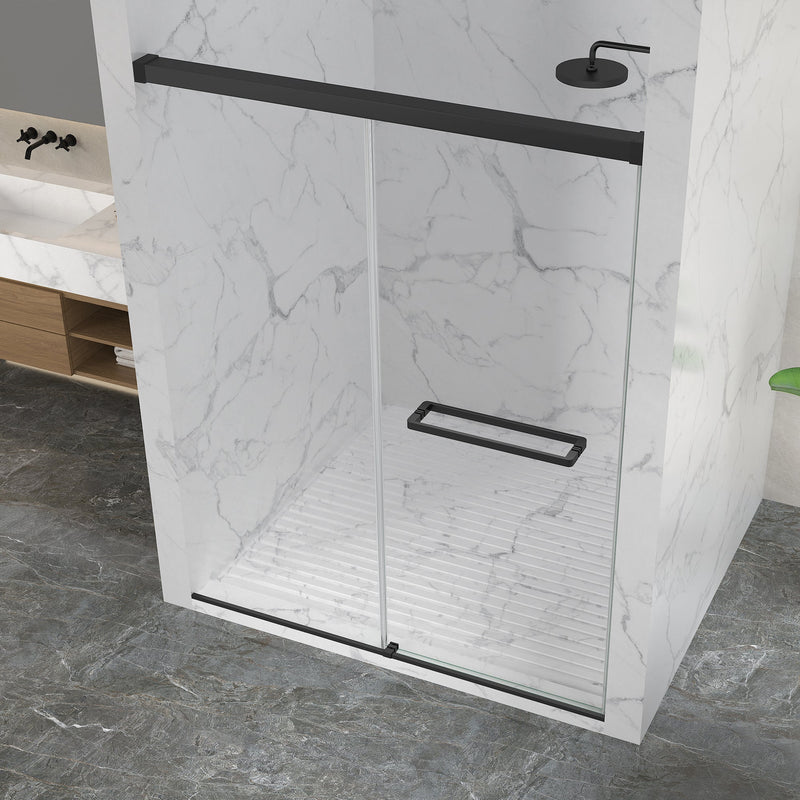 ANZZI SD-AZ21-02MB Frameless Sliding Shower Door matte black, angled view