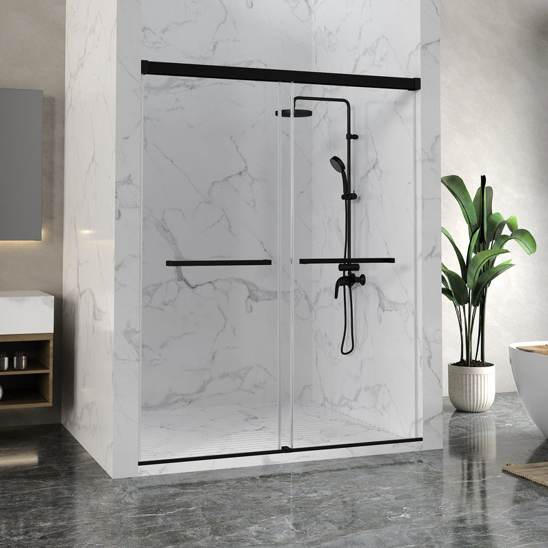ANZZI SD-AZ21-02MB Frameless Sliding Shower Door matte black, front view