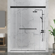 ANZZI SD-AZ21-02MB Frameless Sliding Shower Door matte black, front view, closed