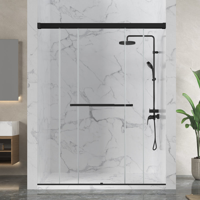ANZZI SD-AZ21-02MB Frameless Sliding Shower Door matte black, front view, closed