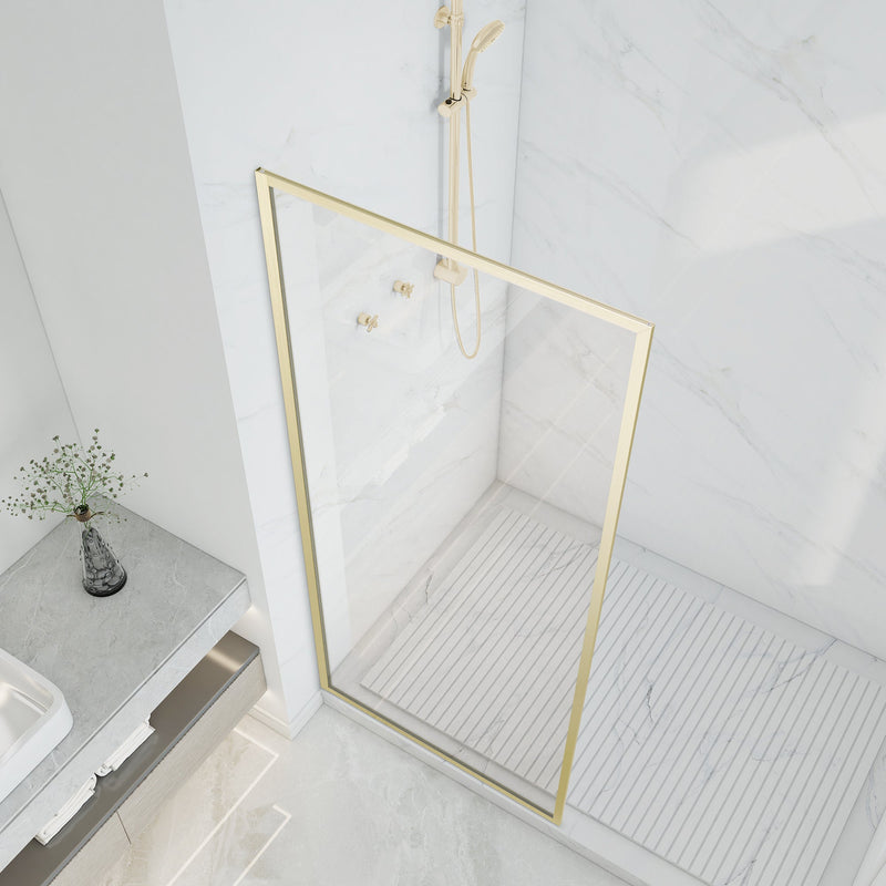 ANZZI SD-AZ22-01BG Framed Shower Screen brushed gold, clear glass, angled top view