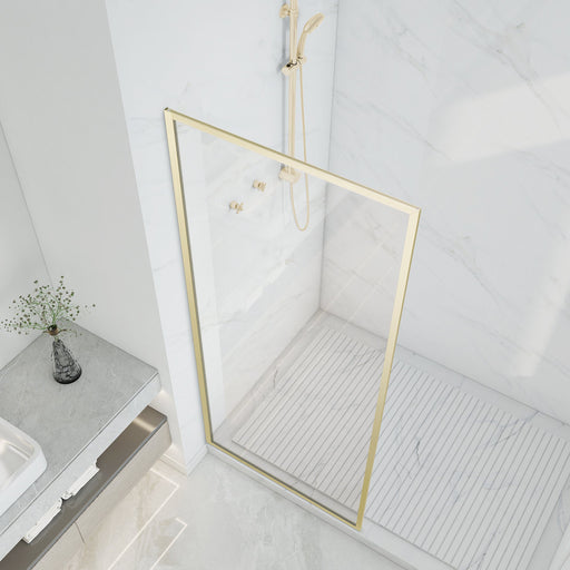 ANZZI SD-AZ22-01BG Framed Shower Screen brushed gold, clear glass, angled top view