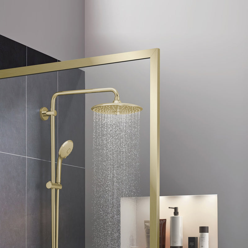 ANZZI SD-AZ22-01BG Framed Shower Screen brushed gold, clear glass, close view of frame