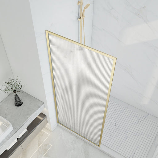 ANZZI SD-AZ22-01BG-FL Framed Shower Screen brushed gold, fluted glass, angled top view