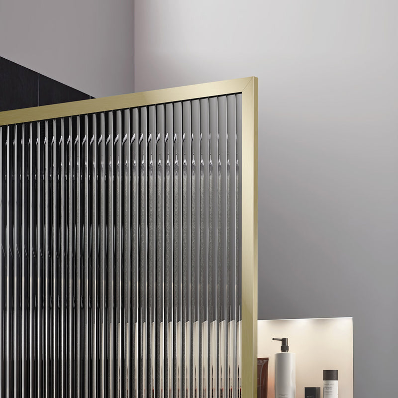 ANZZI SD-AZ22-01BG-FL Framed Shower Screen brushed gold, fluted glass, close view of fluted glass