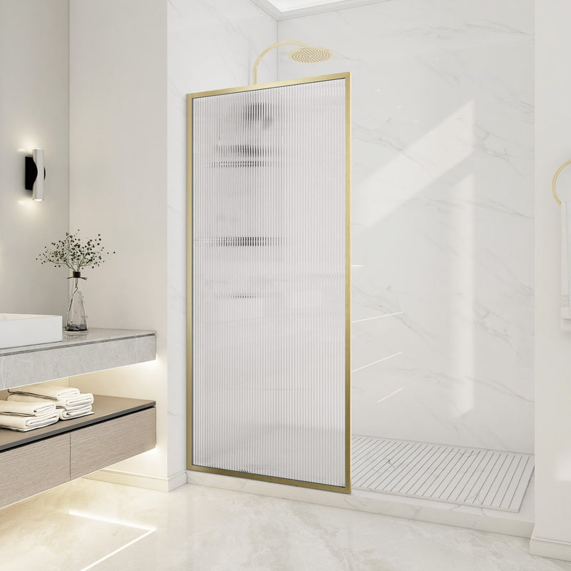 ANZZI SD-AZ22-01BG-FL Framed Shower Screen brushed gold, fluted glass, front room view